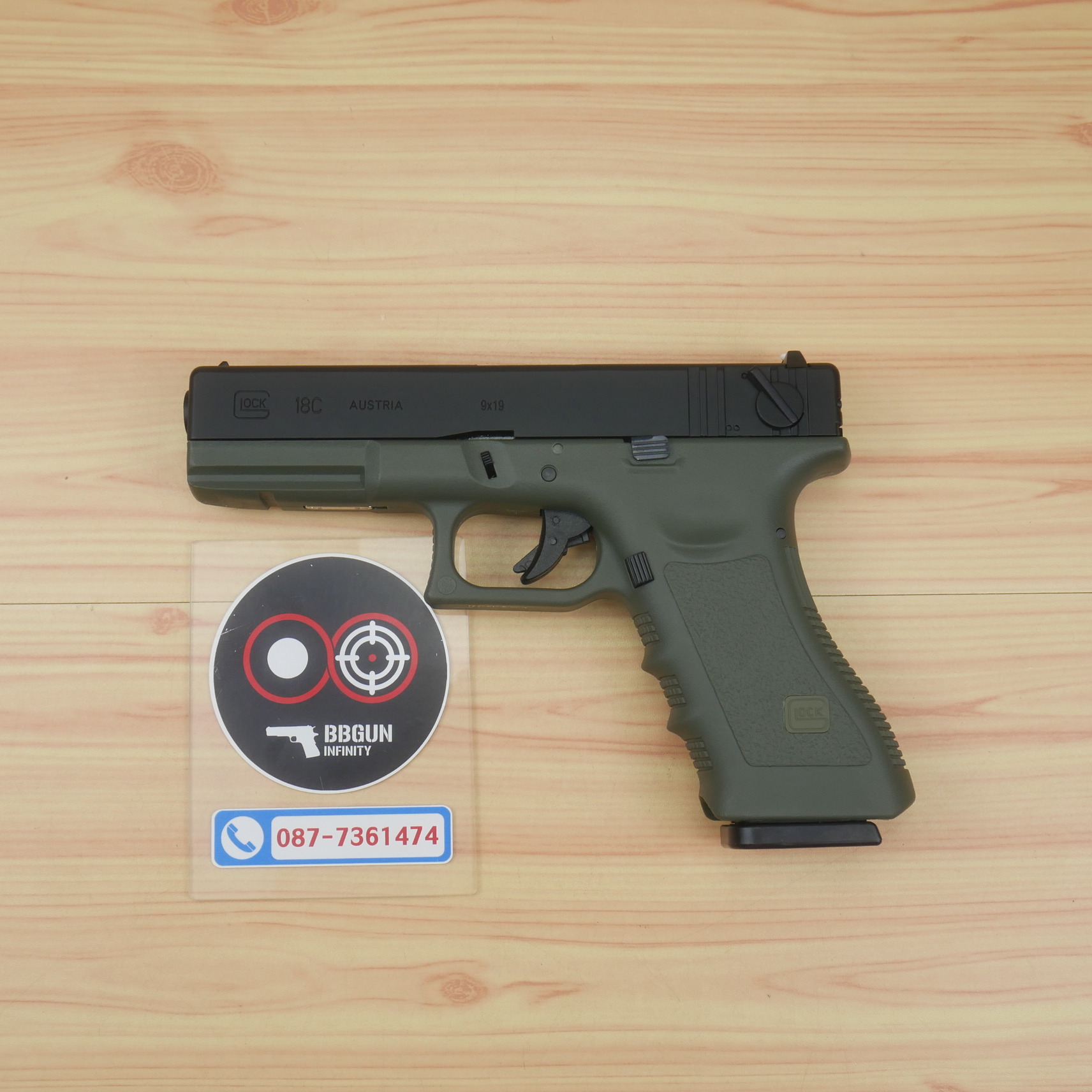 บีบีกันอัดแก๊ส Army Armament R18A Glock 18C Gen3 สีดำ เขียว (OD) BB GUN