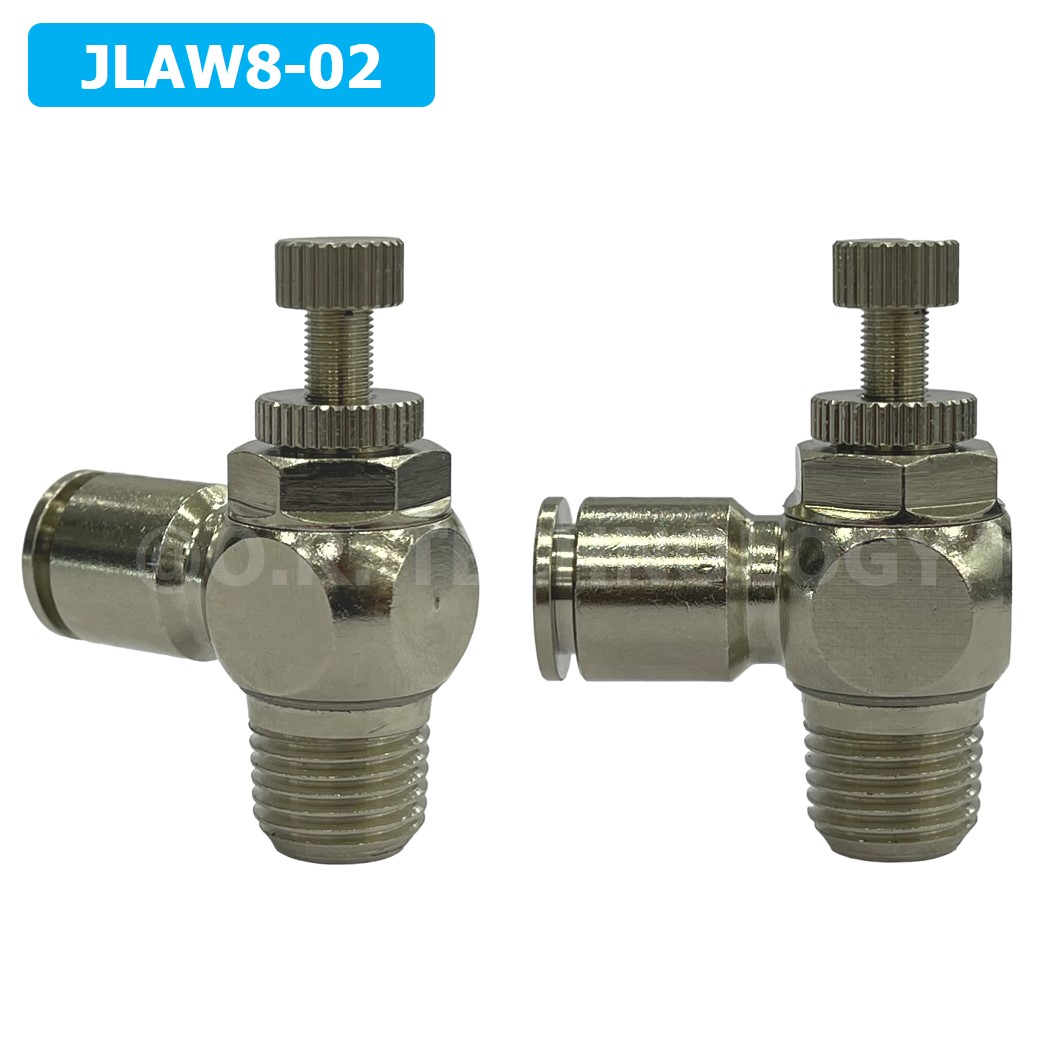 (1ชิ้น) JLAW8-02 ข้อต่อลมสแตนเลส ข้อต่อปรับลม งอ STAINLESS Air Flow Speed Controller ควบคุมความเร็วลม Speed Control valve JLAW JSL