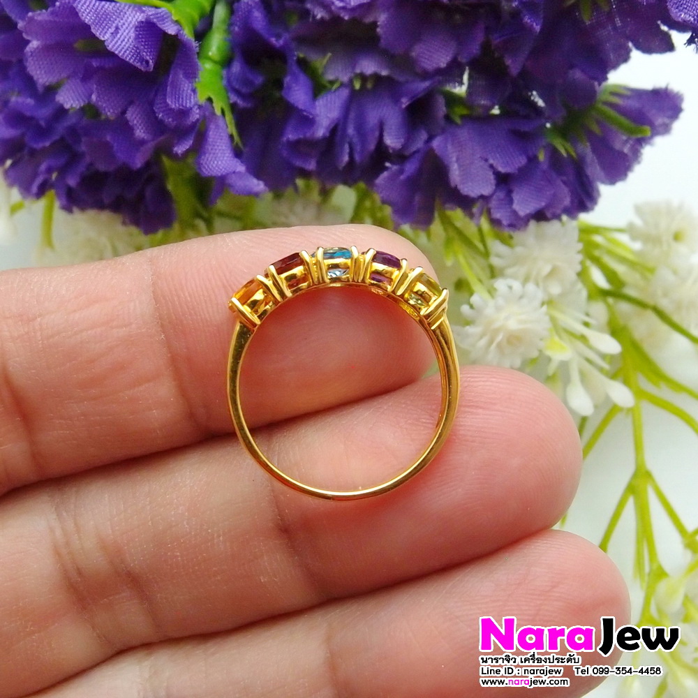 แหวนพลอยแท้ 5 สี, สีสันสดใส ใส่แล้วโดดเด่น ดูมีสไตล์ สวยสะดุดตา (พลอยเจียระไนทรงกลม)