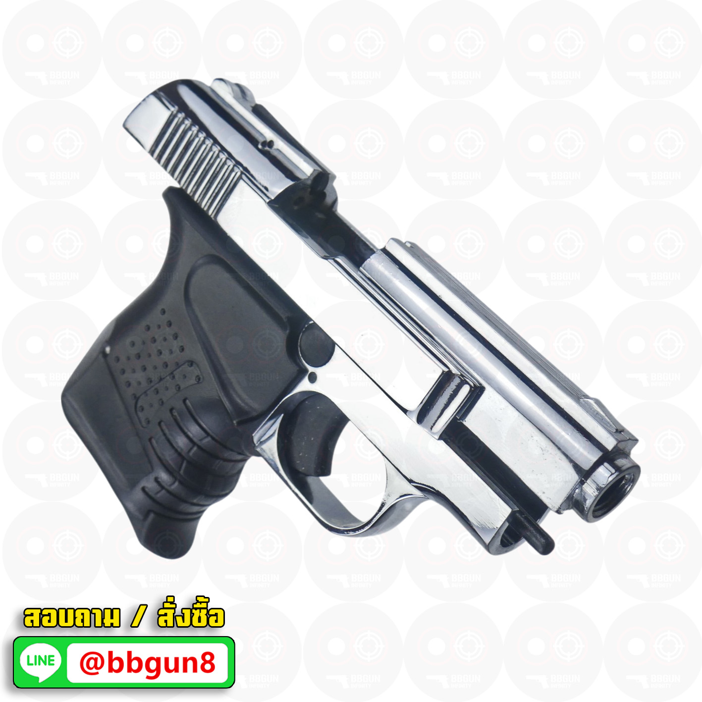 แบลงค์กัน BLOW MINI 9 สีเงินเงา SHINY CHROME Blank Gun ( 2 แม็กกาซีน + กล่องปืน )