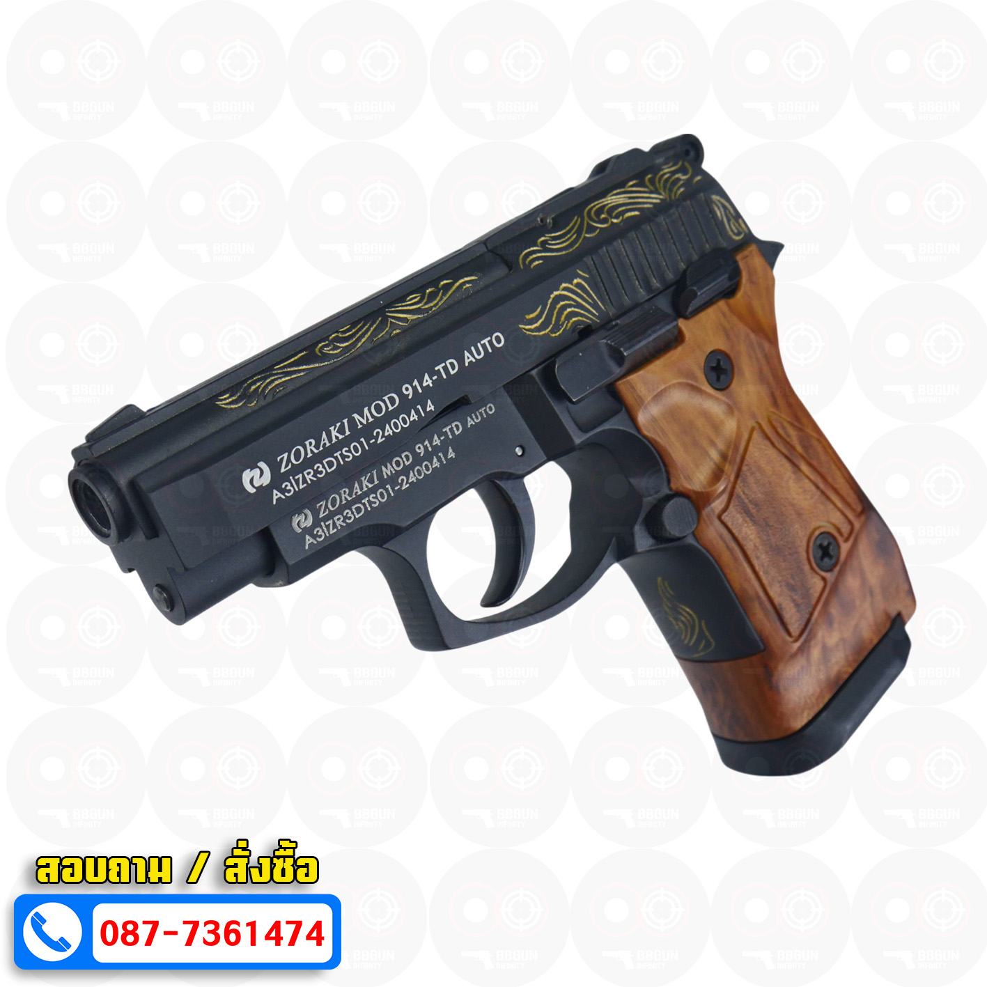 Blank GUN Zoraki mod 914-td auto สีดำลายทอง แบลงค์กัน Semi Auto & Full Auto (แถมกล่องปืน)