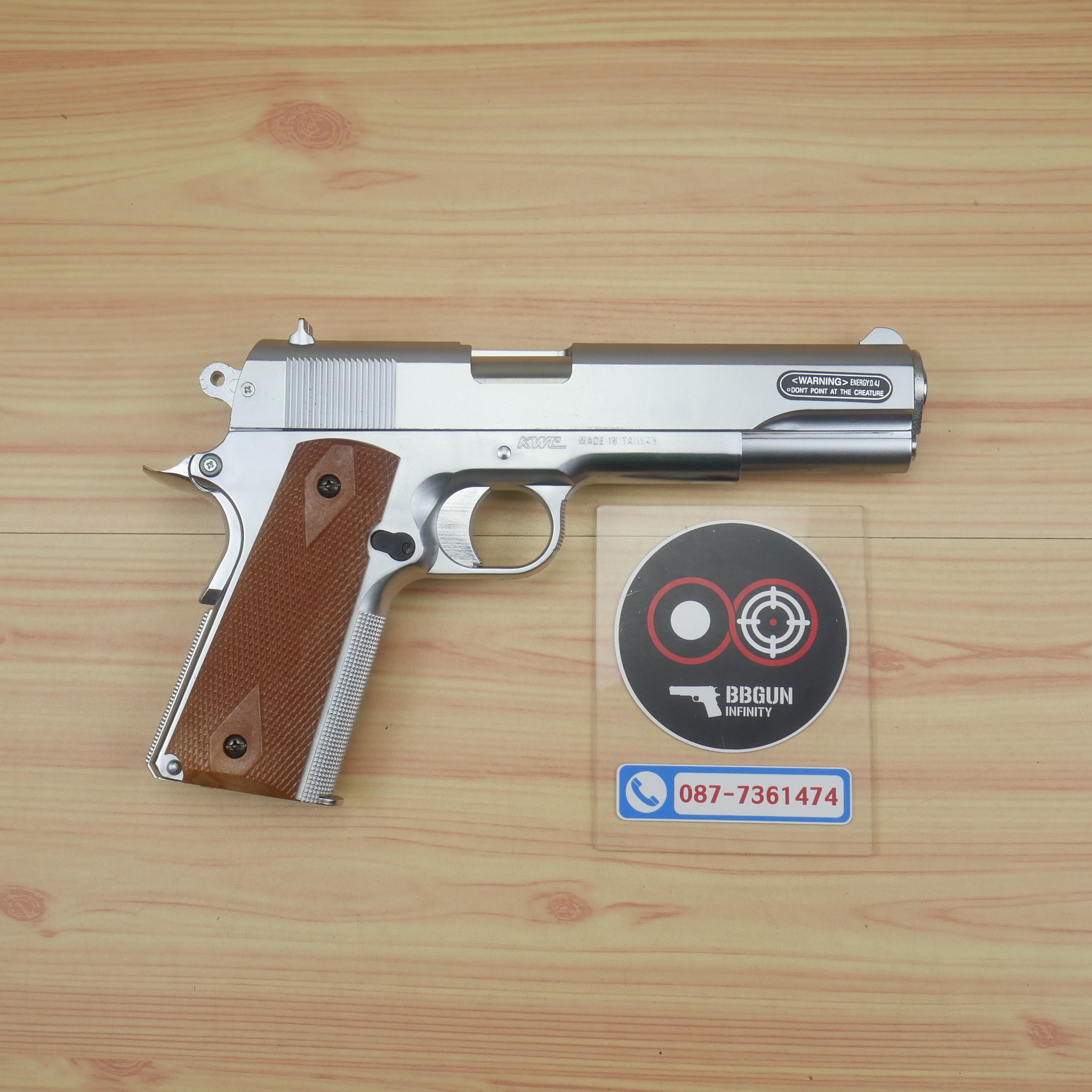 ปืนอัดลมสปริงชักยิงไต้หวัน KWC Colt MK IV 80 สีเงินด้าน Spring Pistol