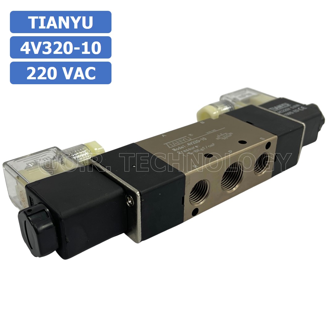 (1ชิ้น) 4V320-10 220VAC โซลินอยด์วาล์ว คอยล์ 2 ข้าง Double coil Solenoid Valve Pneumatic TIANYU
