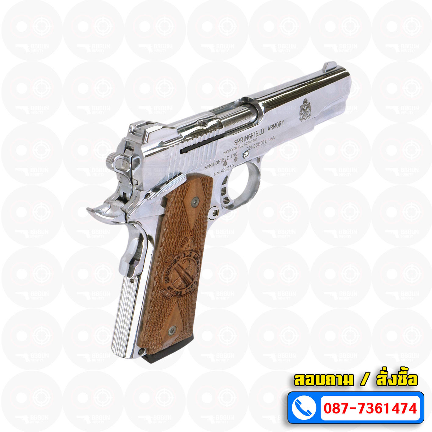 แบลงค์กัน KUZEY M1911-A1 ลำกล้อง 5 นิ้ว SPRINGFIELD ARMORY สีเงินเงา blank gun ด้ามไม้