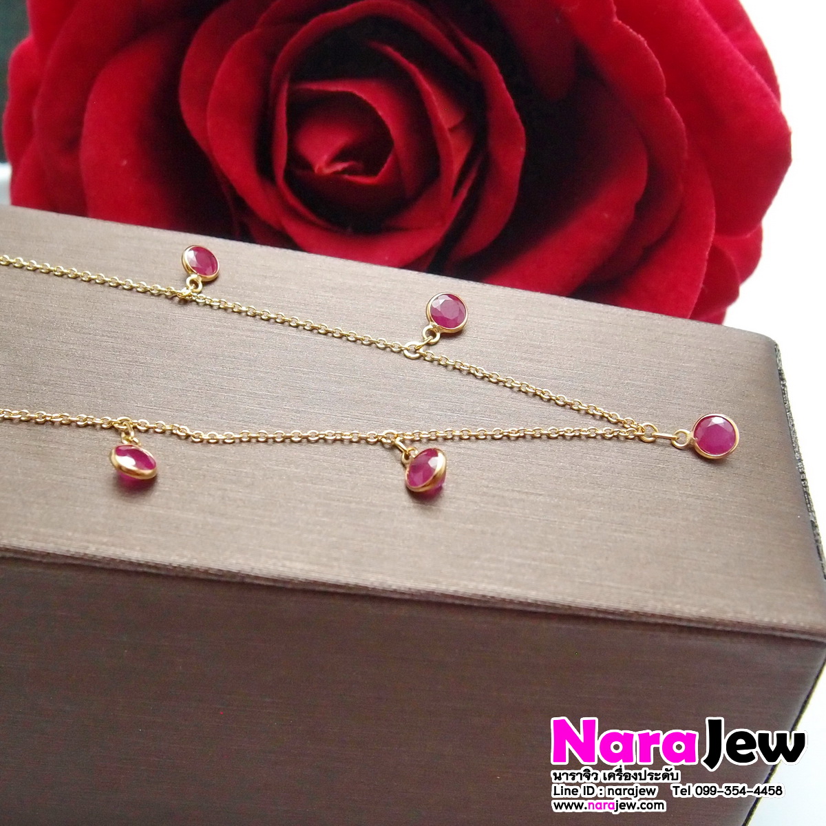 สร้อยคอทับทิมพม่า แบบตุ้งติ้งน่ารักๆ ความยาว 16 ถึง 17 นิ้ว