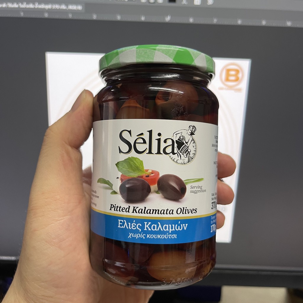 Selia มะกอกคาลามาต้า ไร้เมล็ด ในน้ำเกลือ น้ำหนักสุทธิ 370 กรัม Selia Pitted Kalamanta Olives in Brine Total Weight370 g.