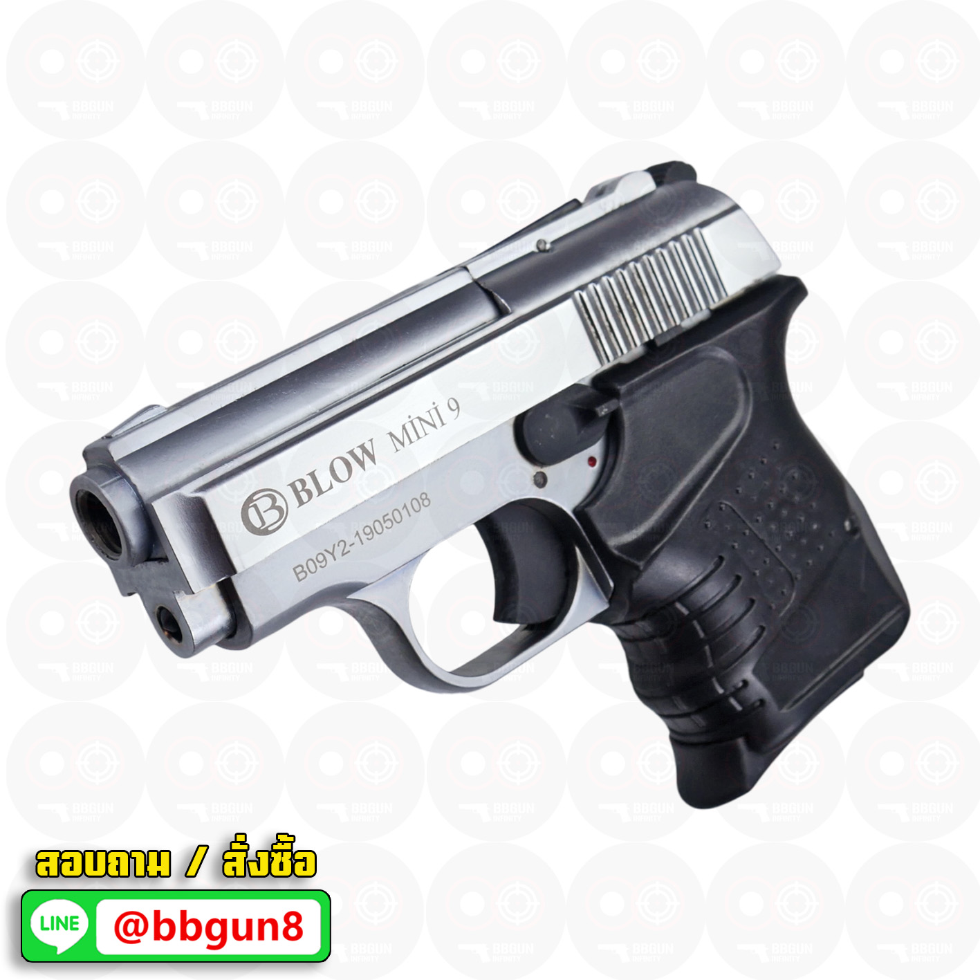 แบลงค์กัน BLOW MINI 9 MATTE CHROME เงินด้าน BLANK GUN ( 2 แม็กกาซีน+กล่องใส่ปืน )