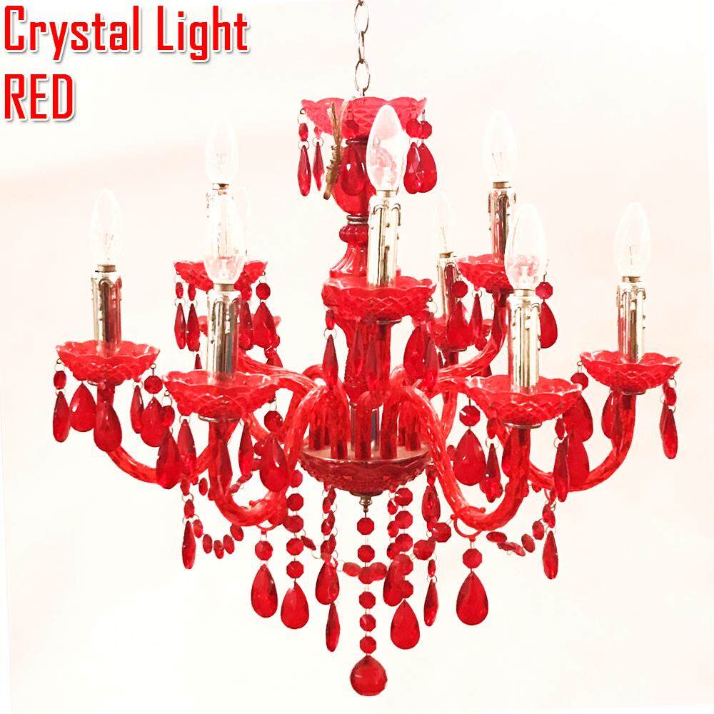 MJ-Tech Crystal Light โคมระย้าคริสตัล โคมไฟแขวนคริสตัล 9 ขา มี 3 สี แถมฟรี หลอดไฟ จำนวน 9 ดวง