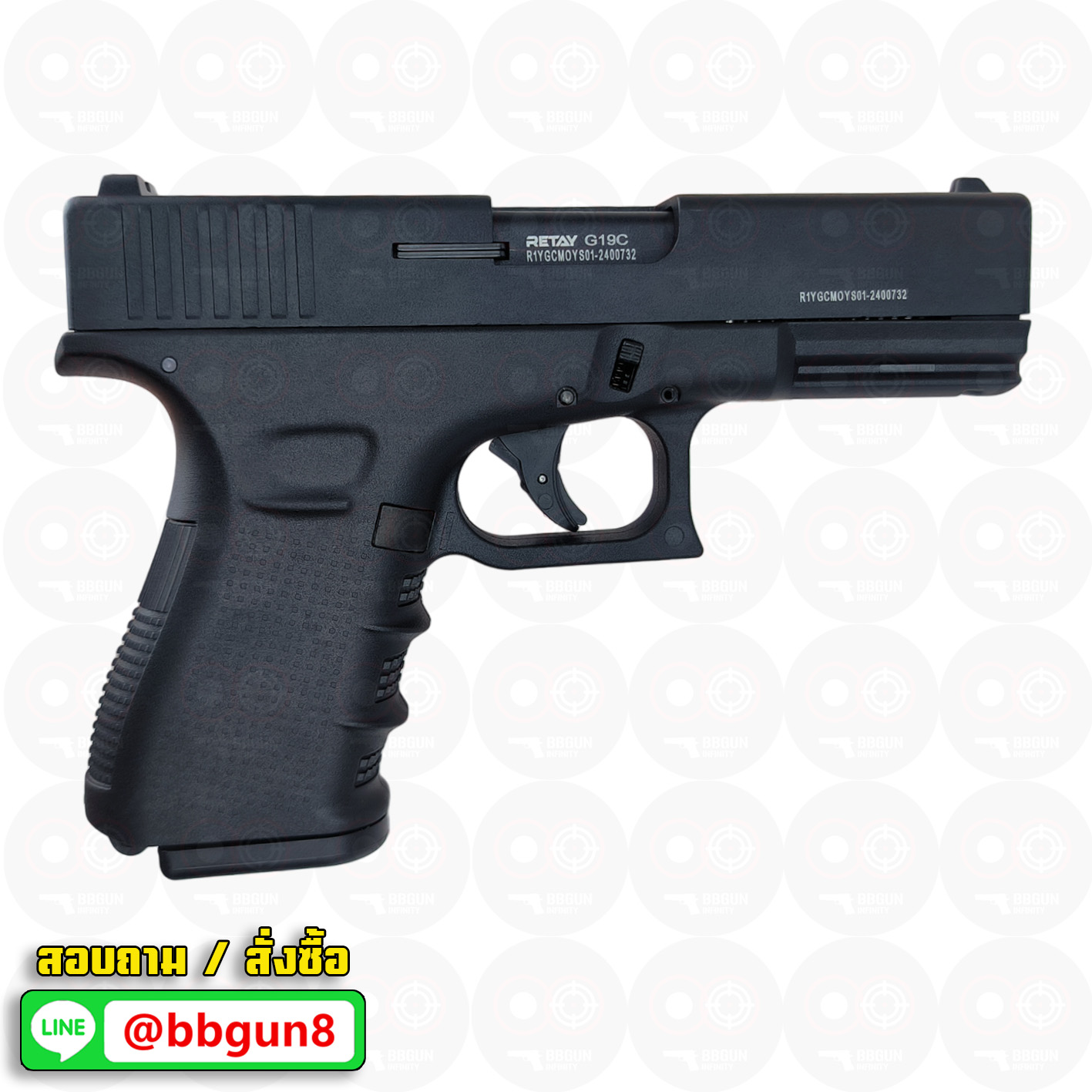 แบลงค์กัน RETAY GLOCK 19C Gen 4 ดำ เจาะพอร์ต BLANKGUN ( 2 แม็กกาซีน + กล่องใส่ปืน)