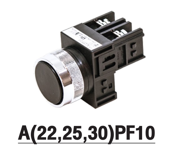 MARUYASU A22PF01B ปุ่มกดหัวเรียบกดปล่อยสีดำ 22 มม. 1NC