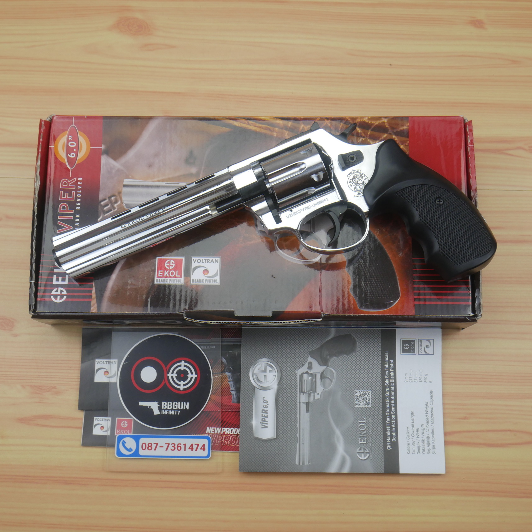 แบลงค์กันลูกโม่ Ekol Viper 6 นิ้ว สีเงินเงา Revolver 6" Blank Gun