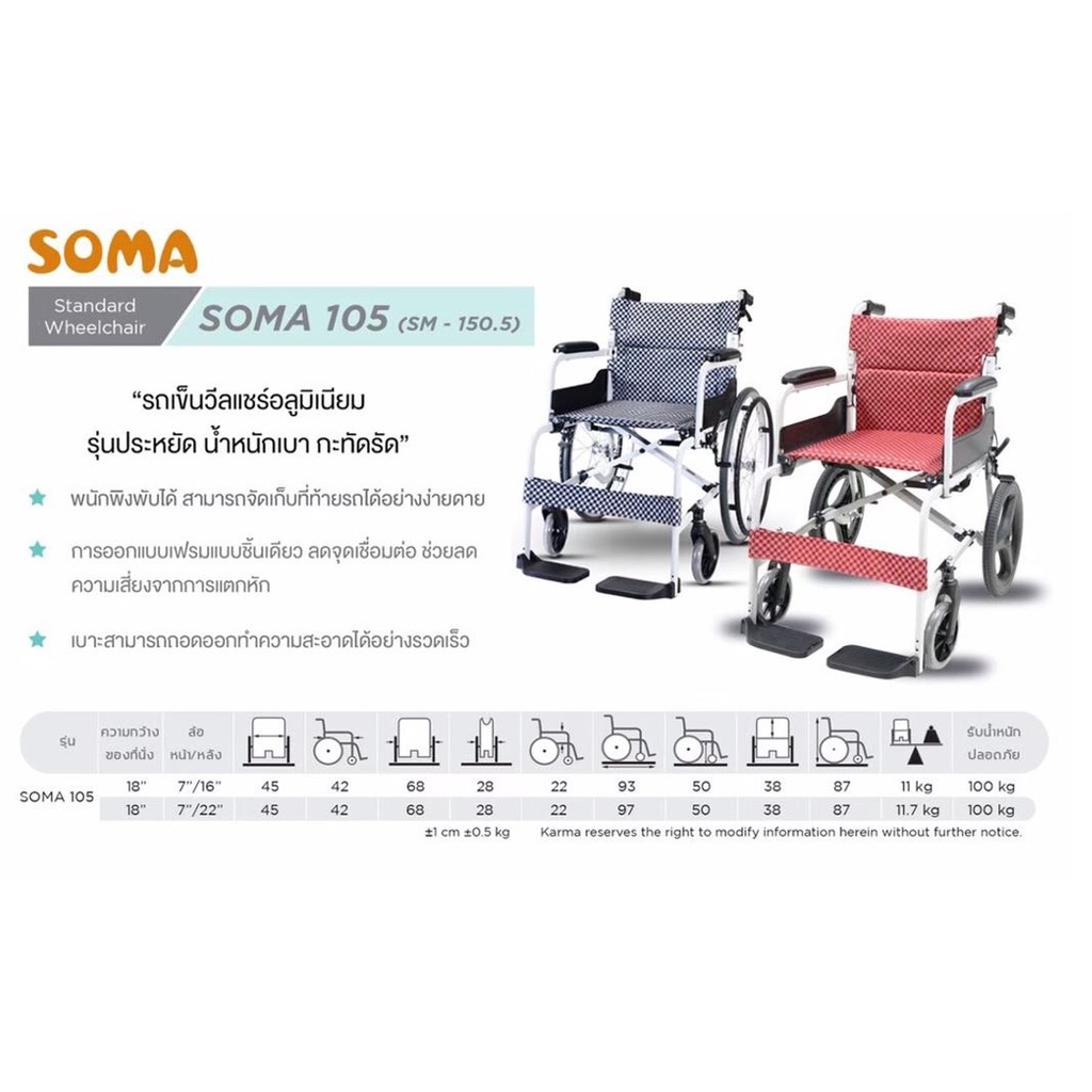 รถเข็นอลูมินัมอัลลอยด์โวม่า รุ่น SOMA 105 (SM-150.5 F16)