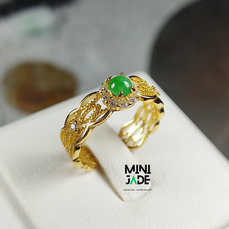 แหวนหยกพม่า สี Green Apple สีสด