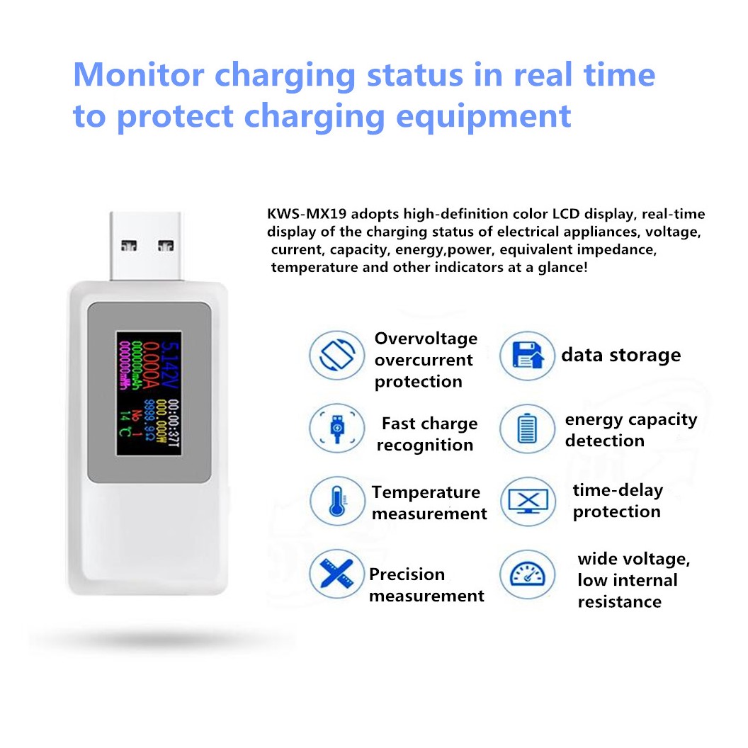 (1ชิ้น) IB037 เครื่องทดสอบ USB วัดแรงดันและกระแส สีดำ Black KWS-MX19 USB Tester DC4V-30V 0-5A Current Voltage Meter Timing Ammeter เครื่องเทส USB ตัวเทส