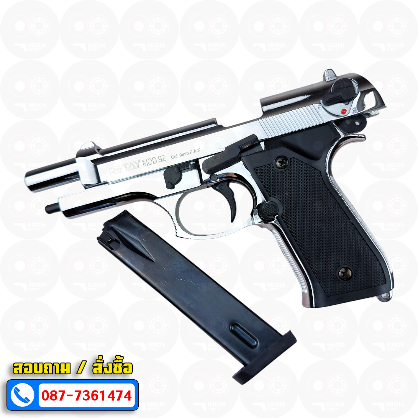 Blank Gun RETAY Beretta M92 MOD 92 เงินเงา nickel chrome รีเท บาเร็ตต้า เอ็ม 92 แบลงค์กัน สีนิลเกิ้ลโครเมี่ยม