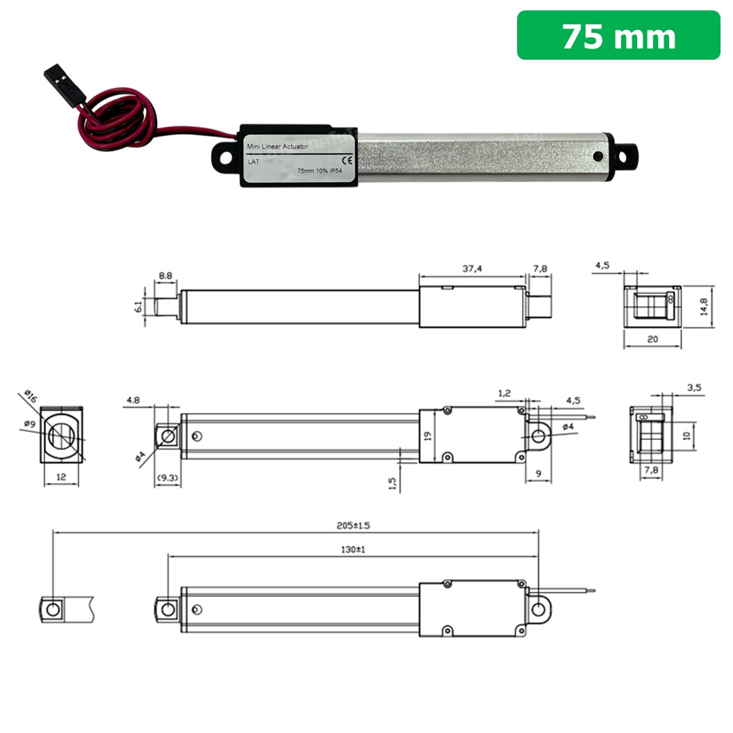 LAT-6-15-075 มอเตอร์ก้านชักเล็ก ระยะชัก 75mm 6VDC 15mm/s 64N DC 6V Mini Electric Linear Actuator พัตเตอร์ไฟฟ้า Putter มอเตอร์แกนชัก ขนาดเล็ก ตัวเล็ก