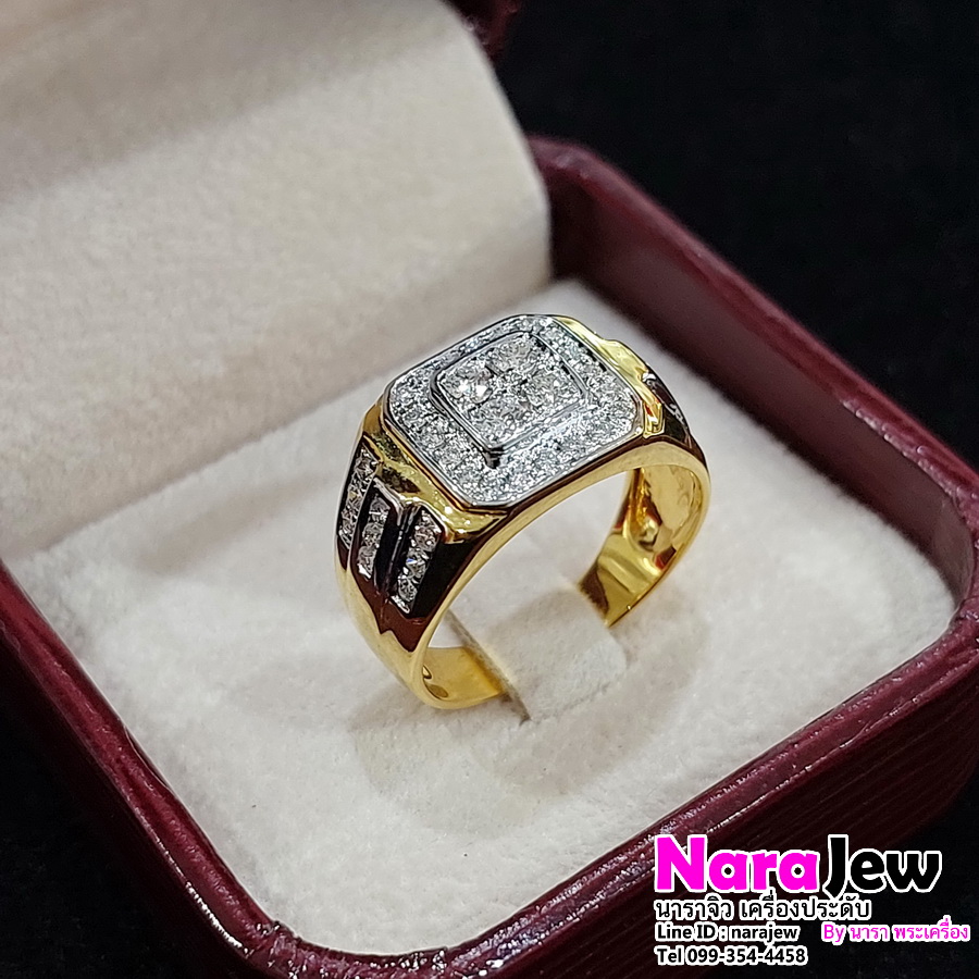 แหวนเพชรชาย ประดับเพชรแท้ 0.52 กะรัต บ่าข้างเพชรแท้ 3 แถว