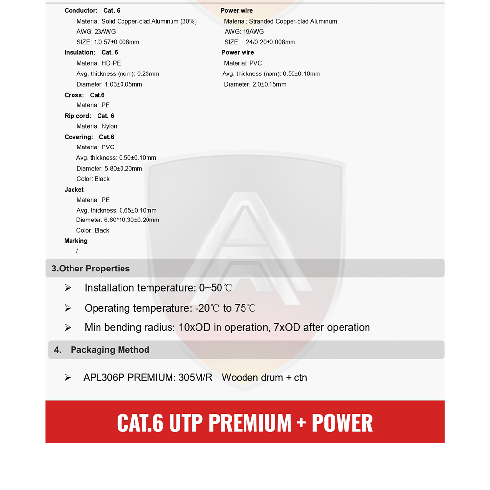 Apollo สายLAN CAT6 UTP รุ่น APL306P-Premium Lan+Power line 305m.
