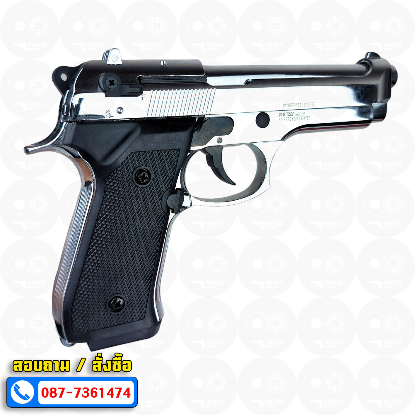 Blank Gun RETAY Beretta M92 MOD 92 เงินเงา nickel chrome รีเท บาเร็ตต้า เอ็ม 92 แบลงค์กัน สีนิลเกิ้ลโครเมี่ยม