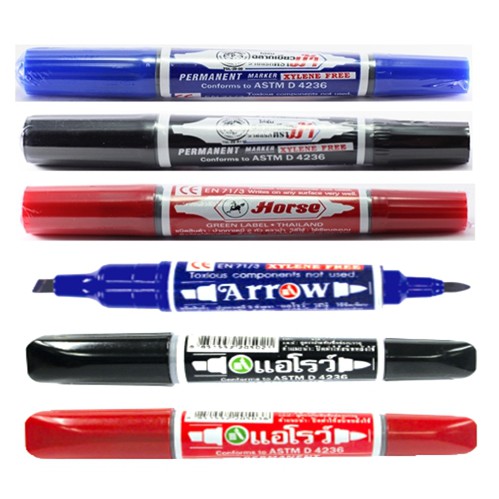 ปากกาเมจิ 2 หัว Horse / Arrow (ราคารวมแวท) สีน้ำเงิน สีแดง สีดำ ปากกาเคมี ปากกาสีหมึกซึม ปากกา 2 หัว สามารถเติมน้ำหมึกได้