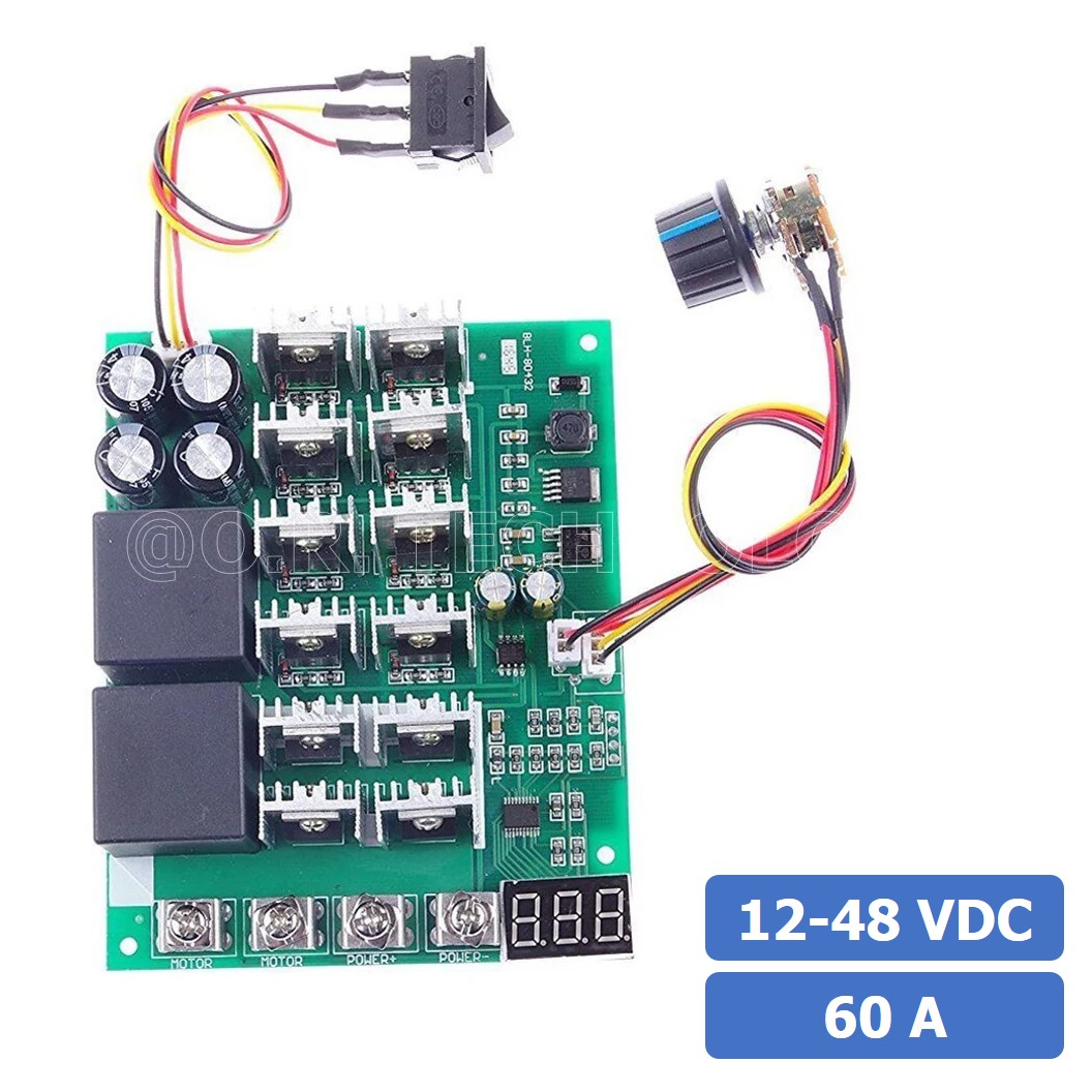 (1ชิ้น) AH045 ตัวควบคุมความเร็วรอบมอเตอร์ พร้อมสวิทช์หมุนกลับทาง 1000W 12-48VDC 60A DC Motor Speed Controller Reversible switch