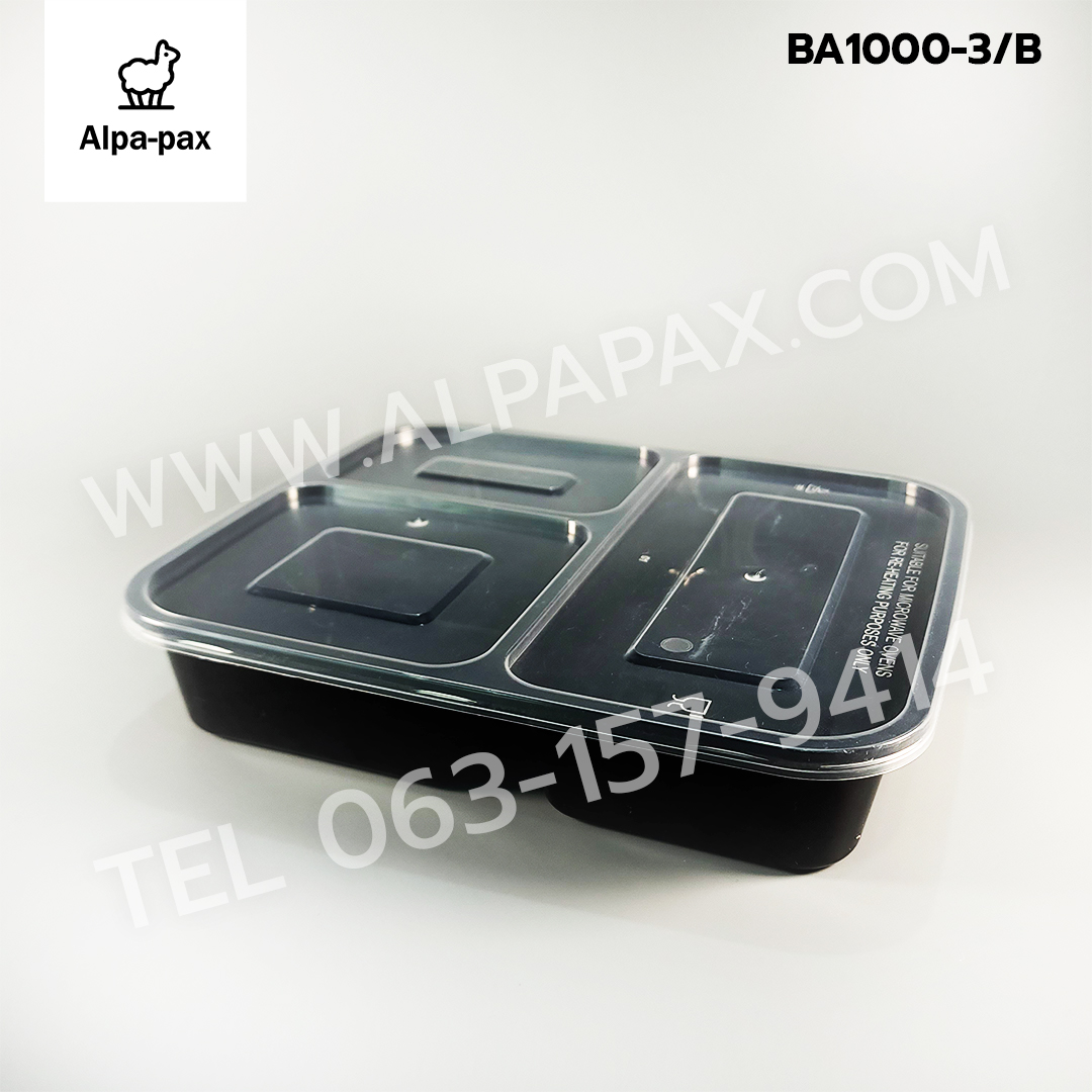 กล่องอาหารพลาสติก+ฝา 3 ช่อง 900ml.ฝาล๊อค (ลัง 150ใบ) กล่องไมโครเวฟ กล่องข้าว กล่องอาหาร กล่องใส่อาหาร