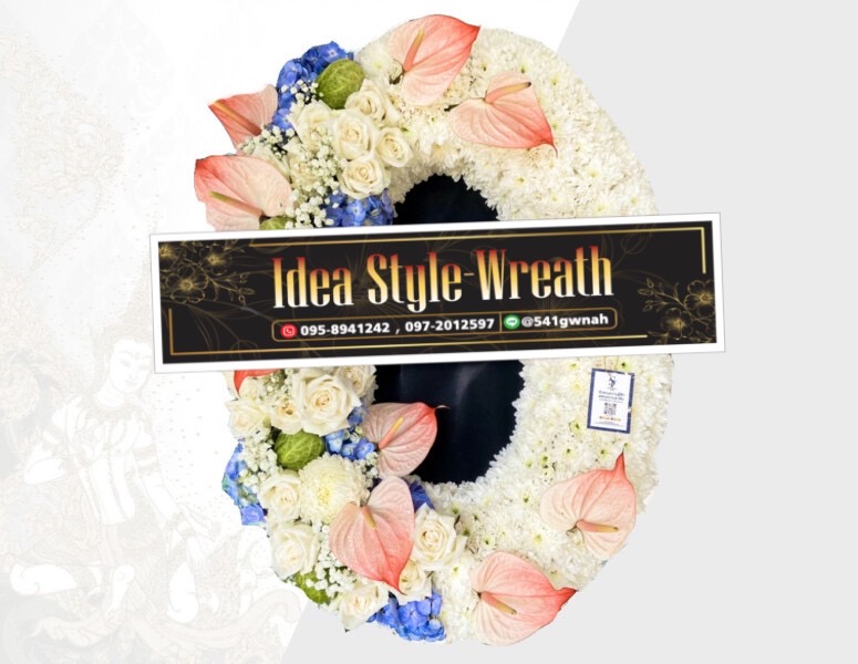 A43 พวงหรีดหรีดกระดาน ดอกไม้สด โทนสี ขาว-ฟ้า แดง
