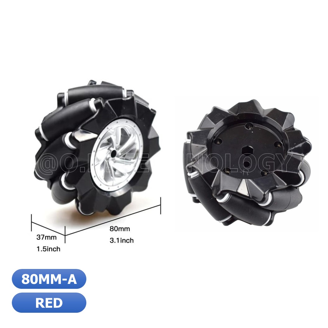 (1ชุด มี 2ล้อ-ซ้าย,ขวา) AD151+ZA311 ชุดล้อ แมคคานัม ล้อหมุนรอบทิศทาง ขนาด 80MM-A สีแดง (พร้อมแกนล้อ ขนาด 6.7mm) Red Mecanum Wheel 80MM-A Compatible with 6.7mm couplings