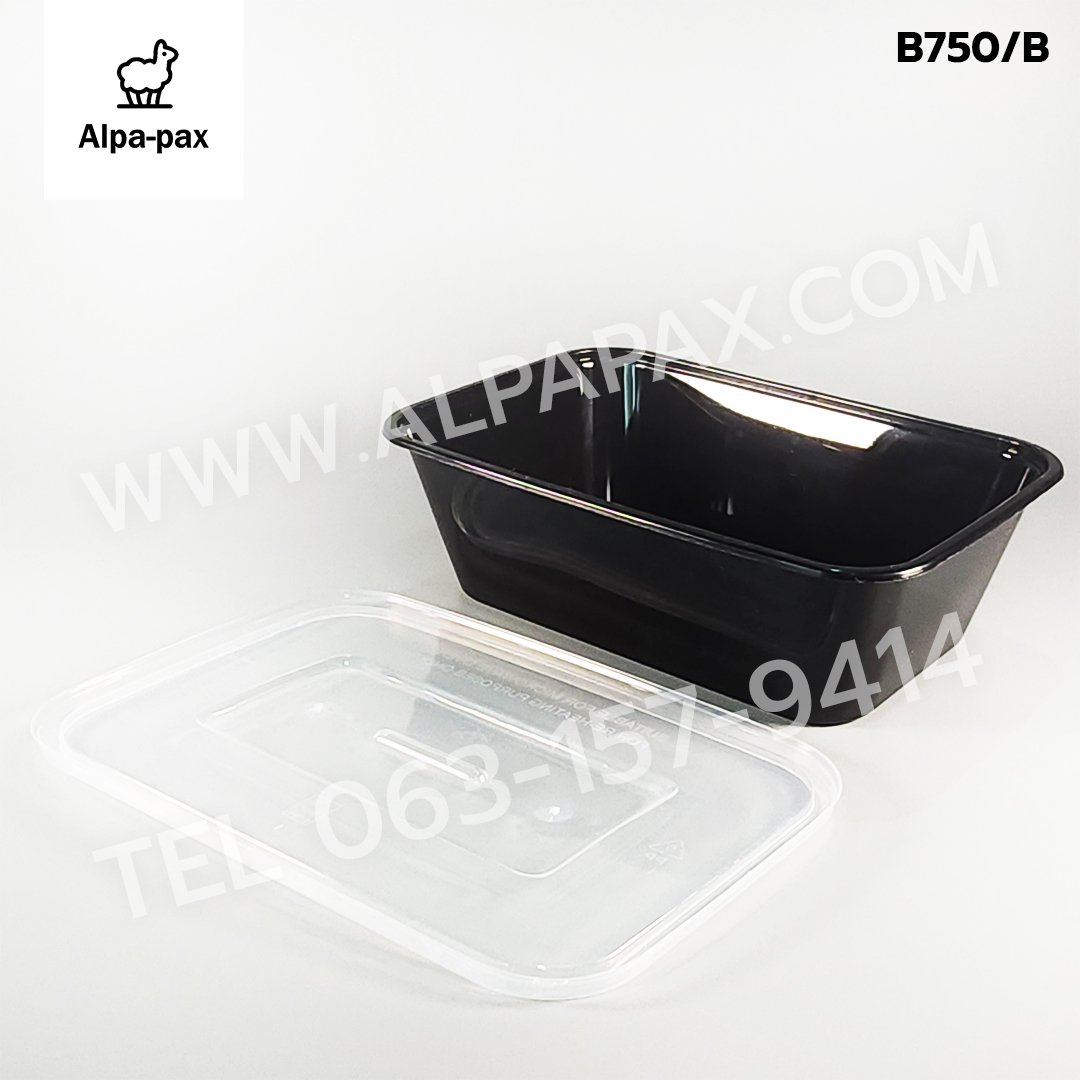 B750Bกล่องอาหารพลาสติก+ฝา 750ml.สีดำ (ลัง 300ใบ) กล่องไมโครเวฟ กล่องข้าว กล่องอาหาร กล่องใส่อาหาร