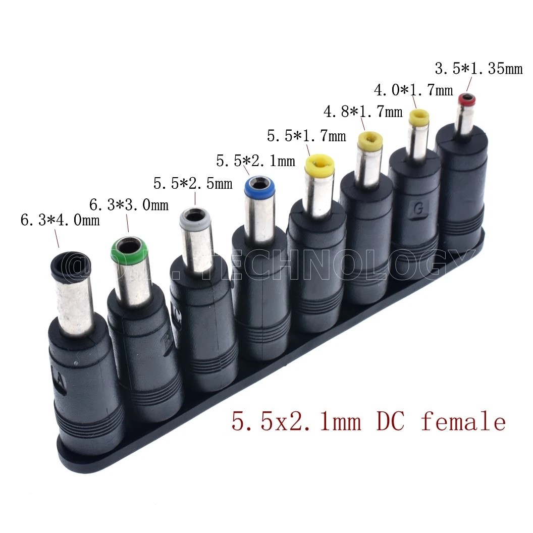UB097 ชุดแปลงหัวอะแดปเตอร์ 5.5*2.1mm ชุดแปลงหัวอเนกประสงค์ 8ชิ้น/ชุด DC Adapter 5.5*2.1mm Multi-type Male Jack Connector