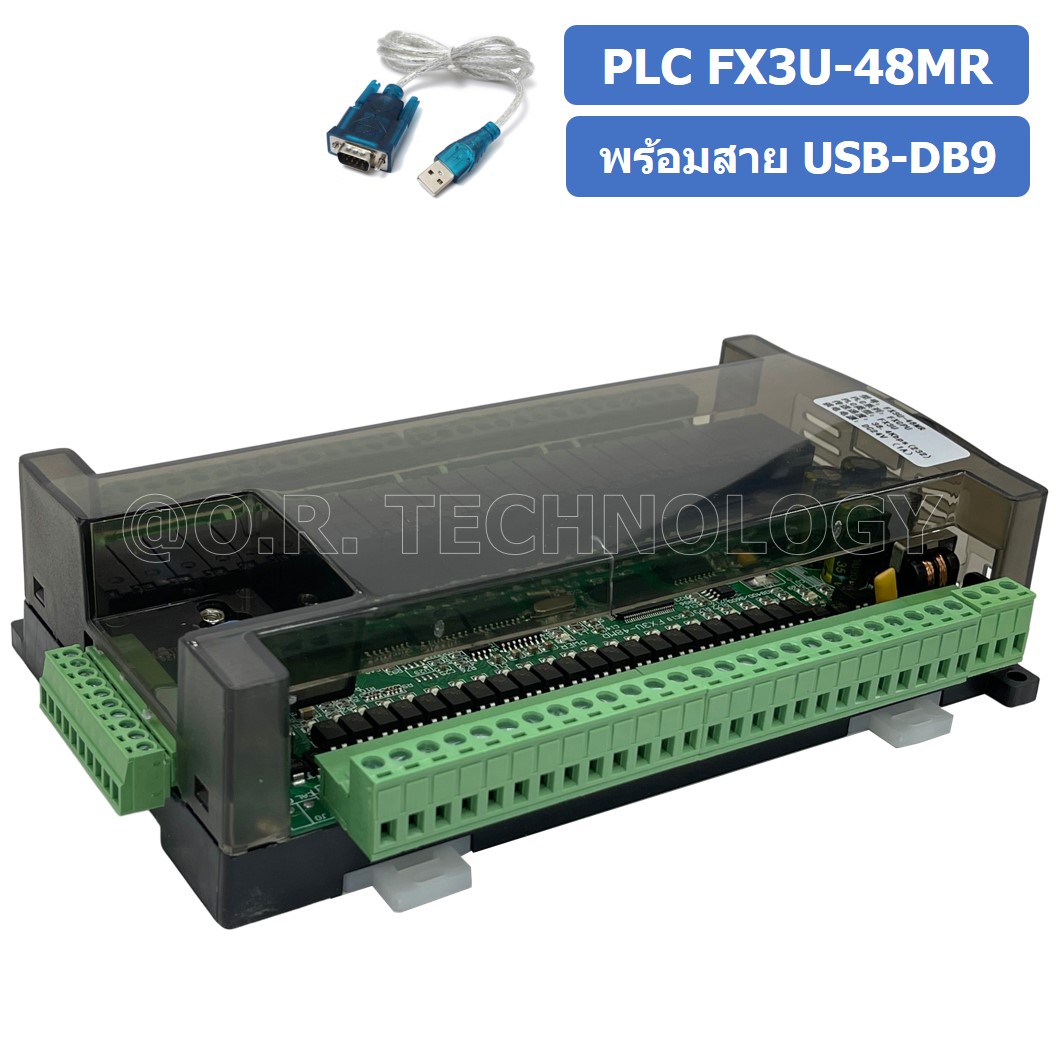 (1ชิ้น) PLC BOARD FX3U-48MR+สาย บอร์ดควบคุมอุตสาหกรรม พร้อมสาย USB-DB9 RS232 with cable