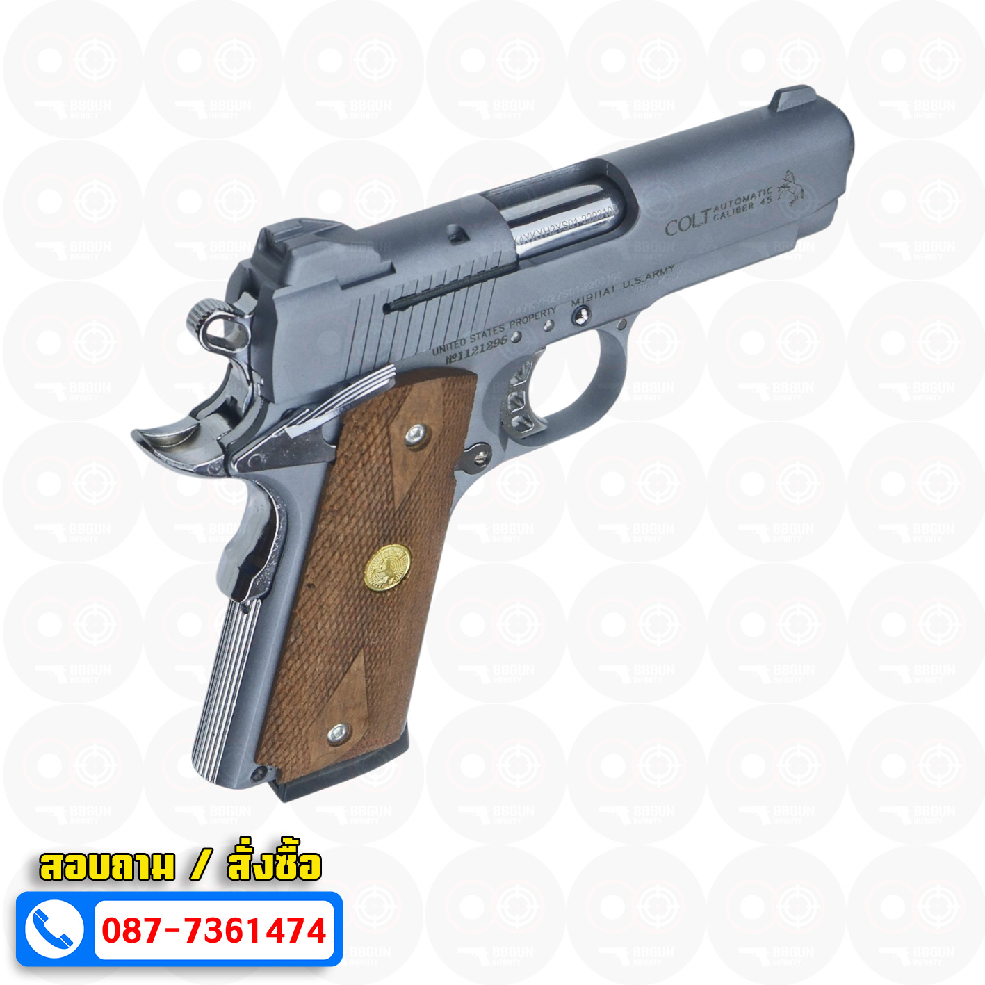 แบลงค์กัน KUZEY M1911 COLT MK IV SERIES 80 Smoke 4 นิ้ว สีสโมค ด้ามไม้ Blank Gun