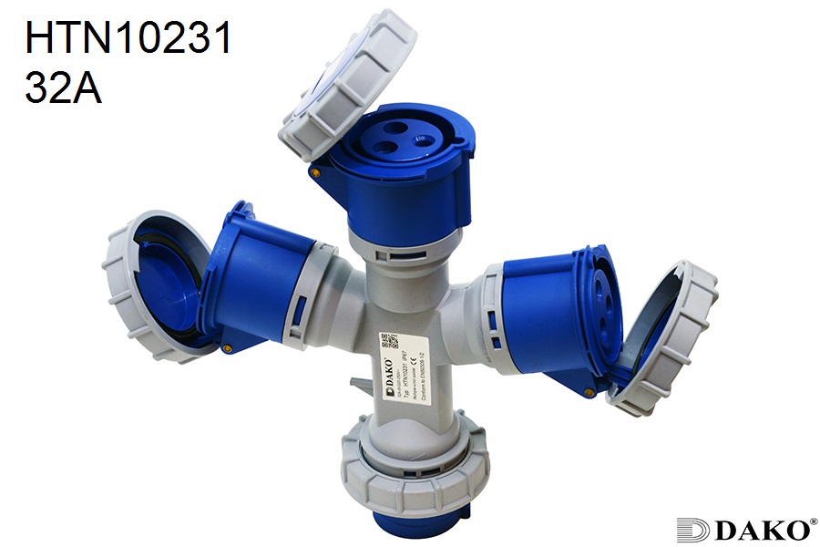 HTN10231 ปลั๊กกระจายไฟเข้า 1 ออก 3 กันน้ำ 3 ทาง 2P+E 32A 230V IP67 6H "DAKO"