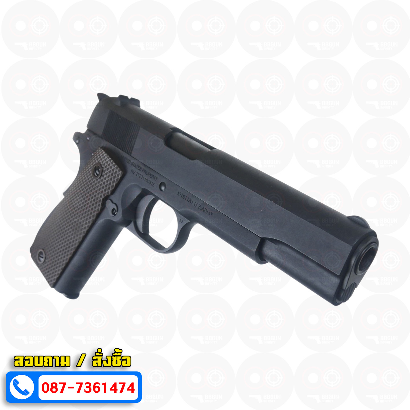 Cybergun / AW Colt M1911A1 Green Gas Version (Black) Full Marking ร่องลึก บีบีกันอัดแก๊ส
