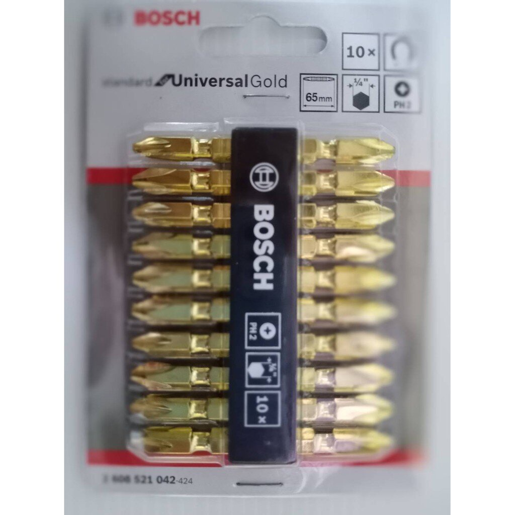 ดอกไขควงลม Bosch ยาว 65 มิล (10ดอก) รุ่น แข็ง สีทอง แม่เหล็ก ดอกไขควงแฉกสองปลาย