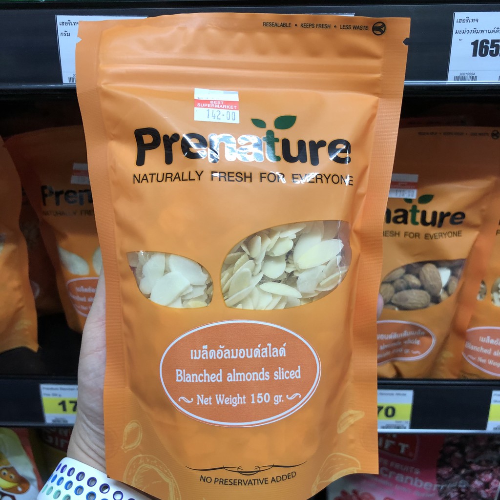 พรีเนเจอร์ เมล็ดอัลมอนด์ดิบ สไลด์ 150 กรัม Prenature Almond Sliced 150 g. 8850383610141