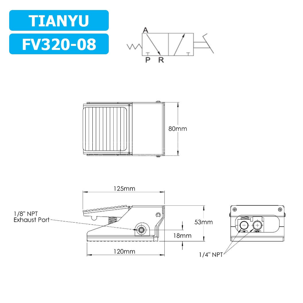 (1ชิ้น) FV320-08 เท้าเหยียบลม วาล์วเท้าเหยียบ สวิทซ์เท้าเหยียบลม Air Foot Switch Valve Pneumatic TIANYU