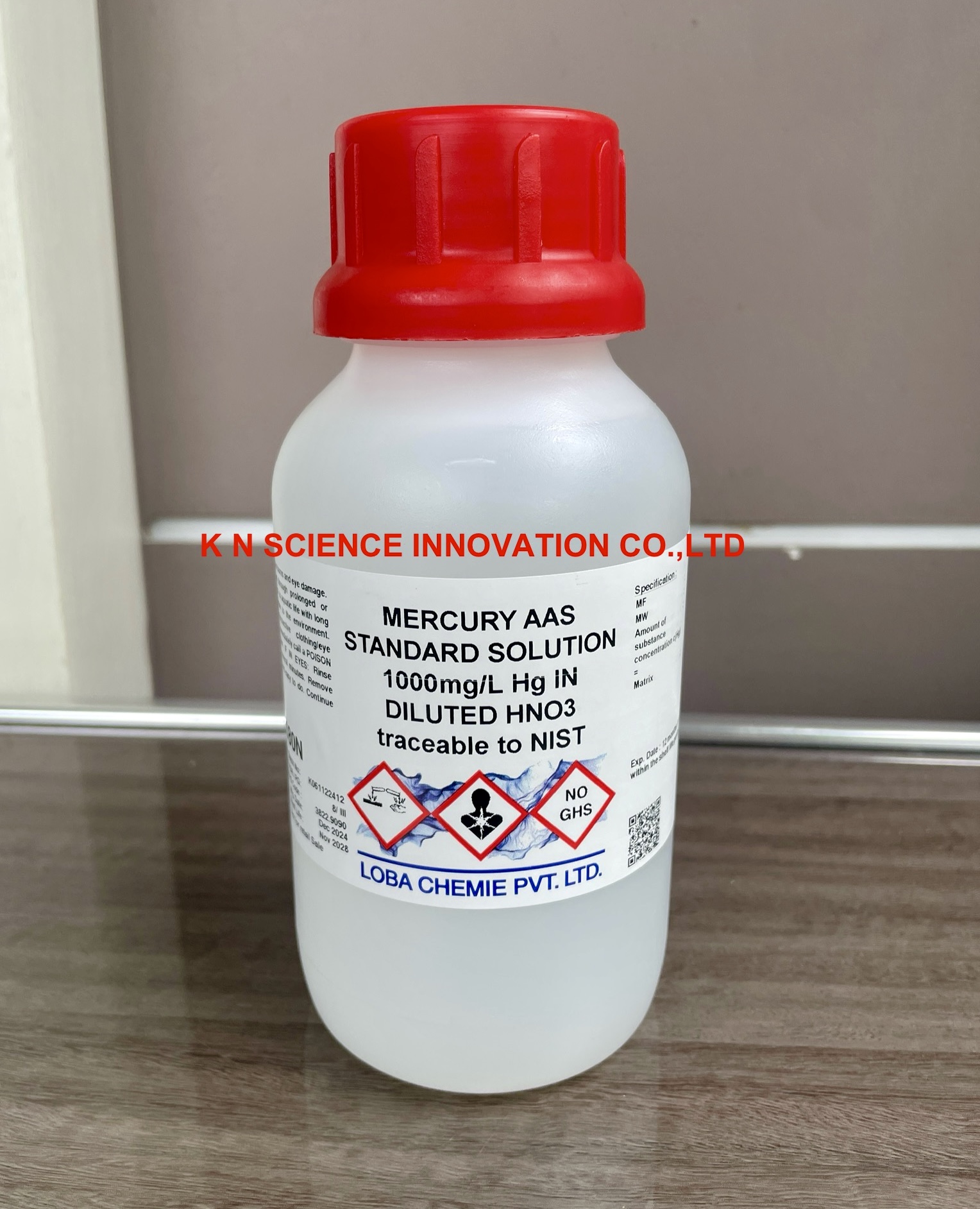 Mercury (in diluted HNO3), 1000 mg/l, AAS standard, NIST Traceable, 500 ml, Loba A180N00500
