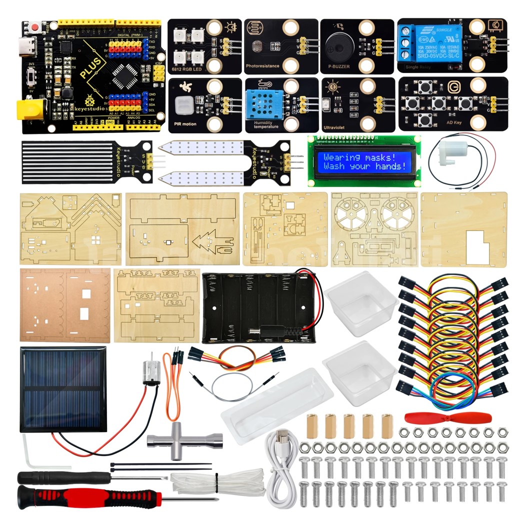 KEYESTUDIO Smart Eco-Friendly House Starter Kit For Arduino ชุดระบบบ้านพลังงานหมุนเวียนอัจฉริยะ บ้านกังหันน้ำ ชุดส่งเสริมการเรียนรู้