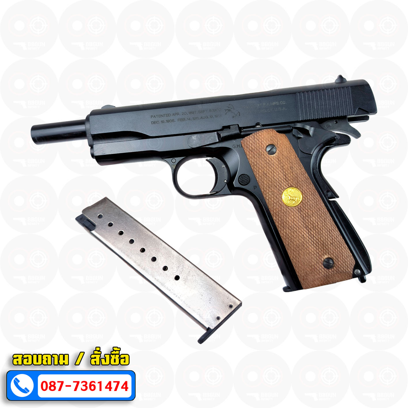 แบลงค์กัน AKSA Colt 1911 A1 100 Years สีดำ กริปไม้ (2 แม็กกาซีน) BLANK GUN