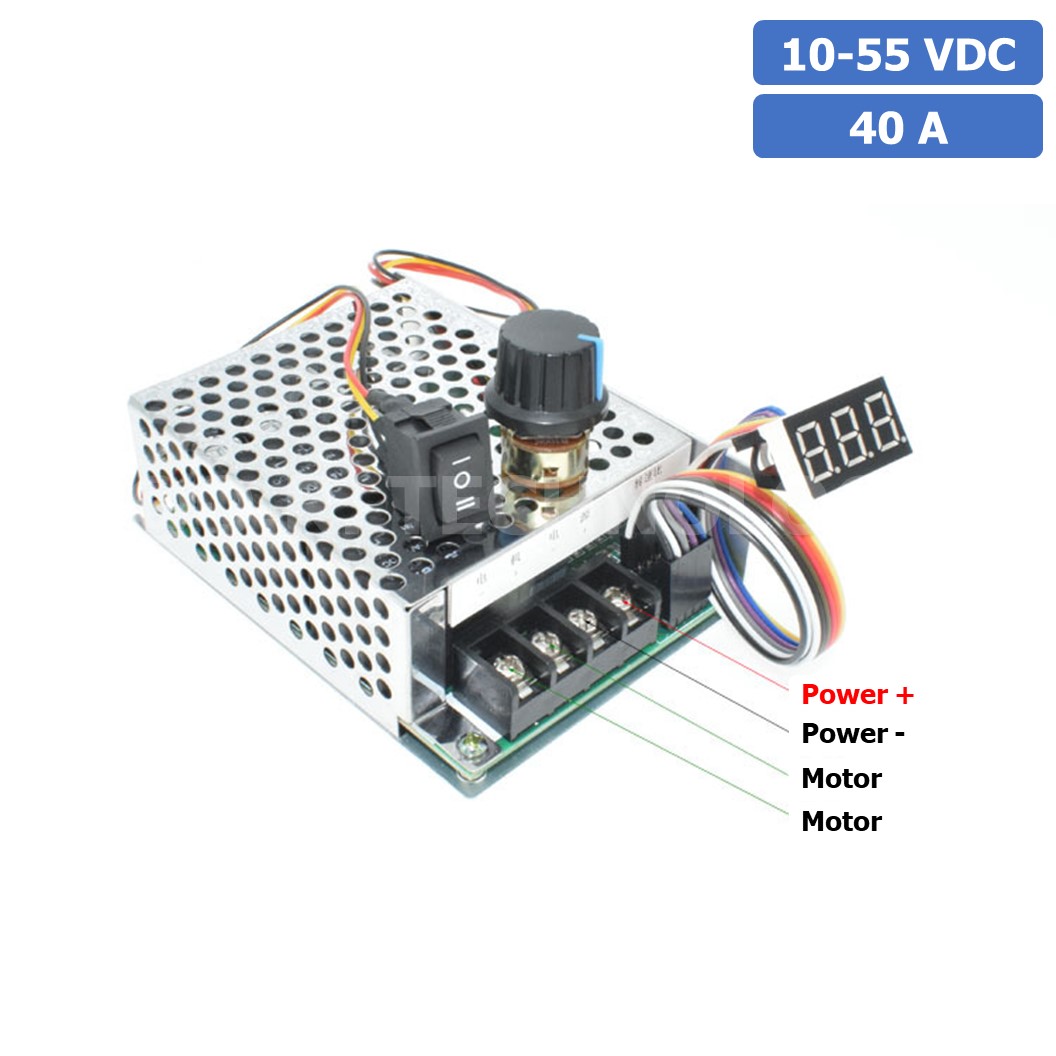 XQ921-C เครื่องควบคุมความเร็วรอบมอเตอร์ DC พร้อมสวิตช์หมุนกลับทาง 40A 10-55VDC PWM Motor Speed Controller CW CCW Reversible Switch