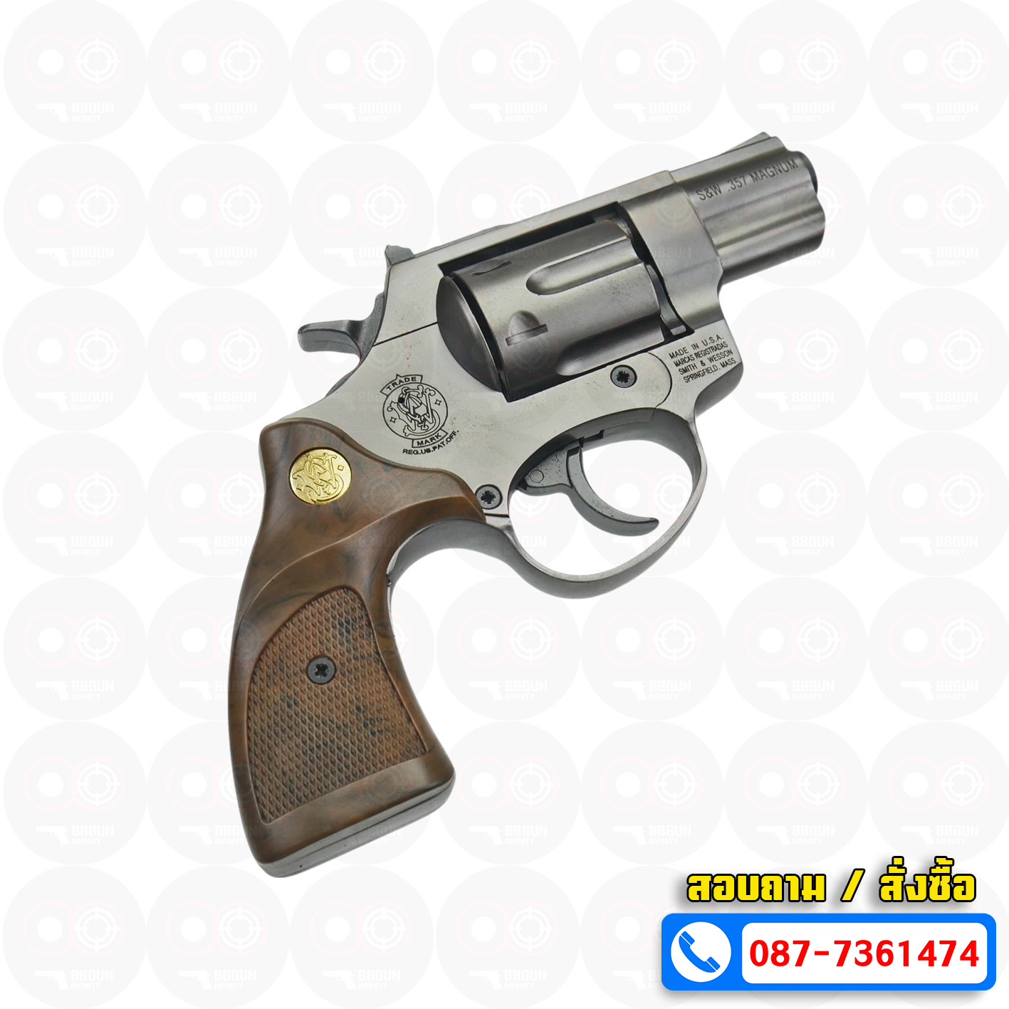 Ekol Lite แบลงค์กัน ลูกโม่ 2 นิ้ว สีฟูม กระดุมทอง (Fume) Smith & Wesson blank gun Revolver 2 inch