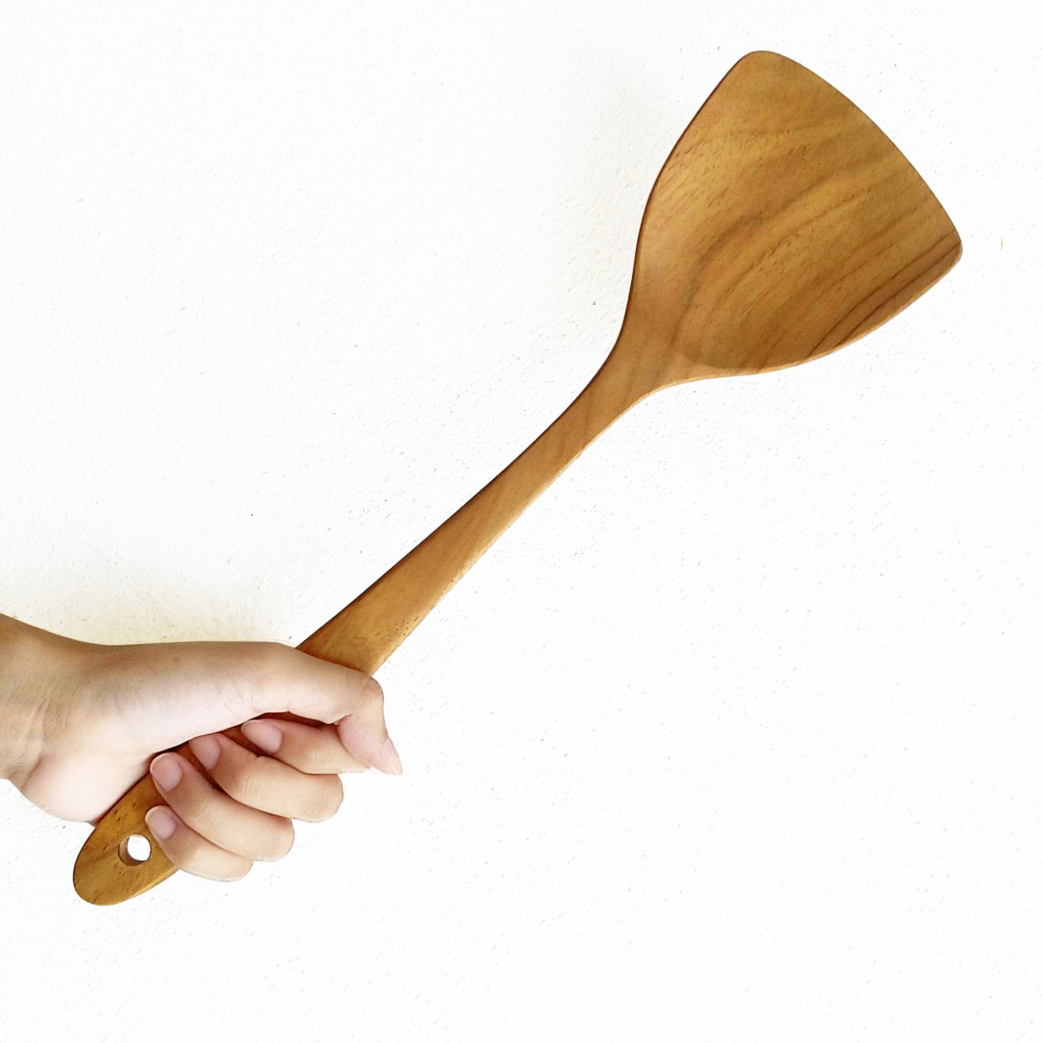 ตะหลิวไม้สัก ทอด ทนความร้อน ด้ามยาว ใหญ่ ง่ายๆ สำหรับกระทะเทฟลอน KOUPREY Brown Teak Wooden Spatula Frying Cooking Turner