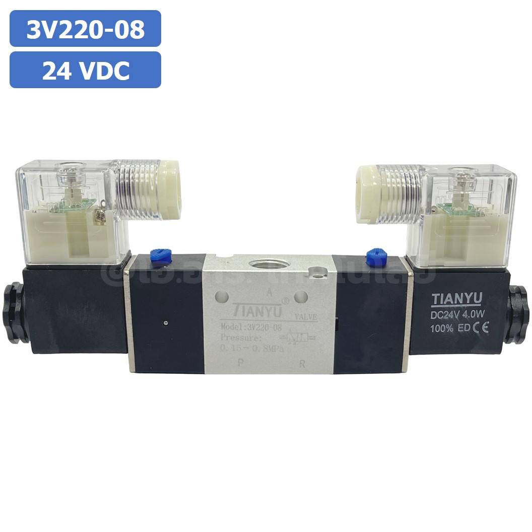 3V220-08 24VDC โซลินอยด์วาล์ว คอยล์ 2 ข้าง 3/2 way Double coil Solenoid Valve Pneumatic TIANYU โซลินอยลม วาล์วลม