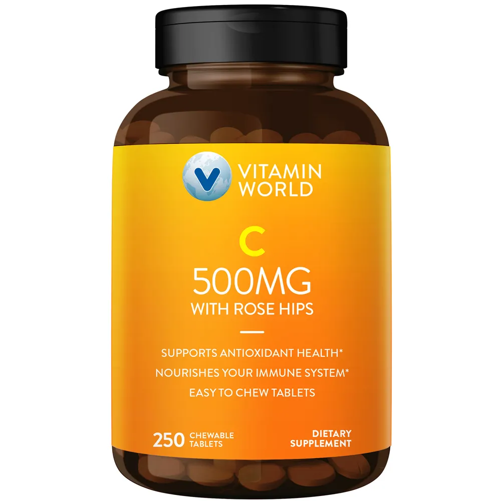 Vitamin world Vitamin C 500 mg 250 Chewable tablets วิตามินซี แบบอม รสส้ม อร่อย ทานง่าย