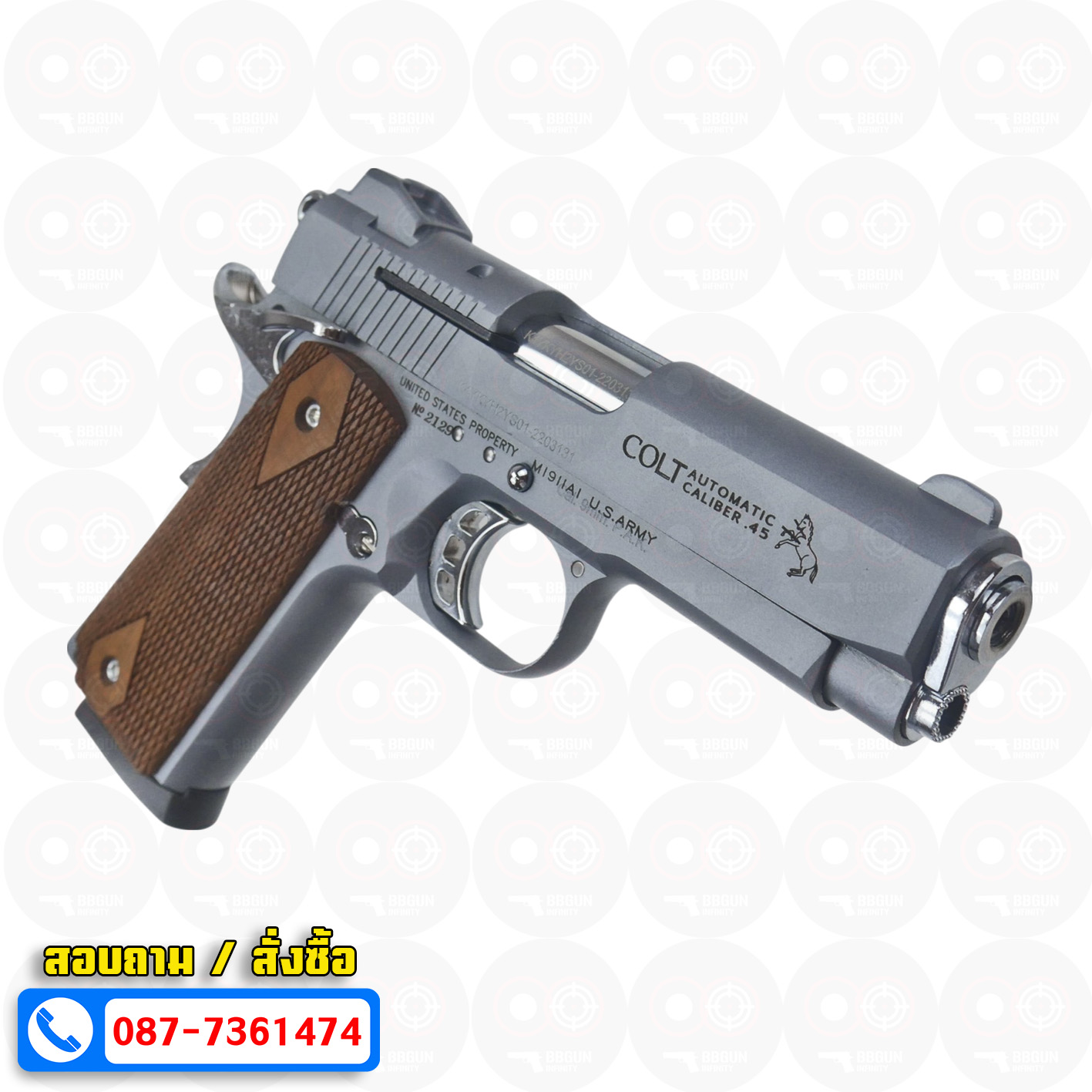 แบลงค์กัน KUZEY M1911 COLT MK IV SERIES 80 สีสโมค 4 นิ้ว ด้ามไม้ Blank Gun