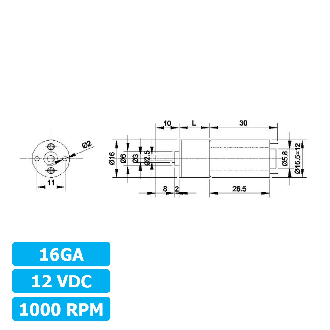 (1ชิ้น) XU910 มอเตอร์ มอเตอร์เกียร์ 16GA 12VDC 1000RPM Gear Motor DC 16GA แกนขนาด 3mm D Shaft มอเตอร์ทดเฟือง มอเตอร์รถ