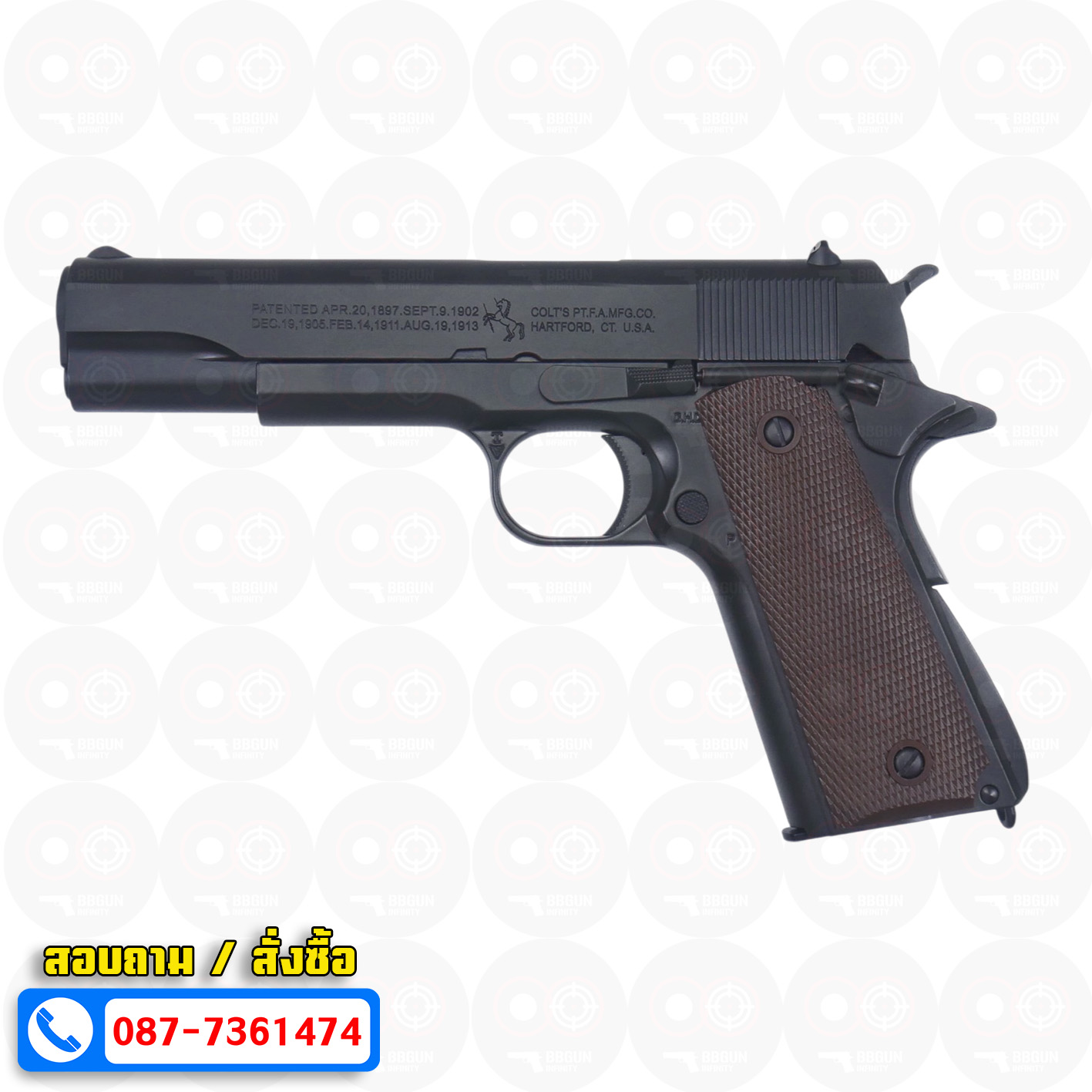 ปืนบีบีกันอัดแก๊ส T8 SP System M1911A1 Government มาร์คกิ้งร่องลึก ครบทั้งกระบอก BB GUN