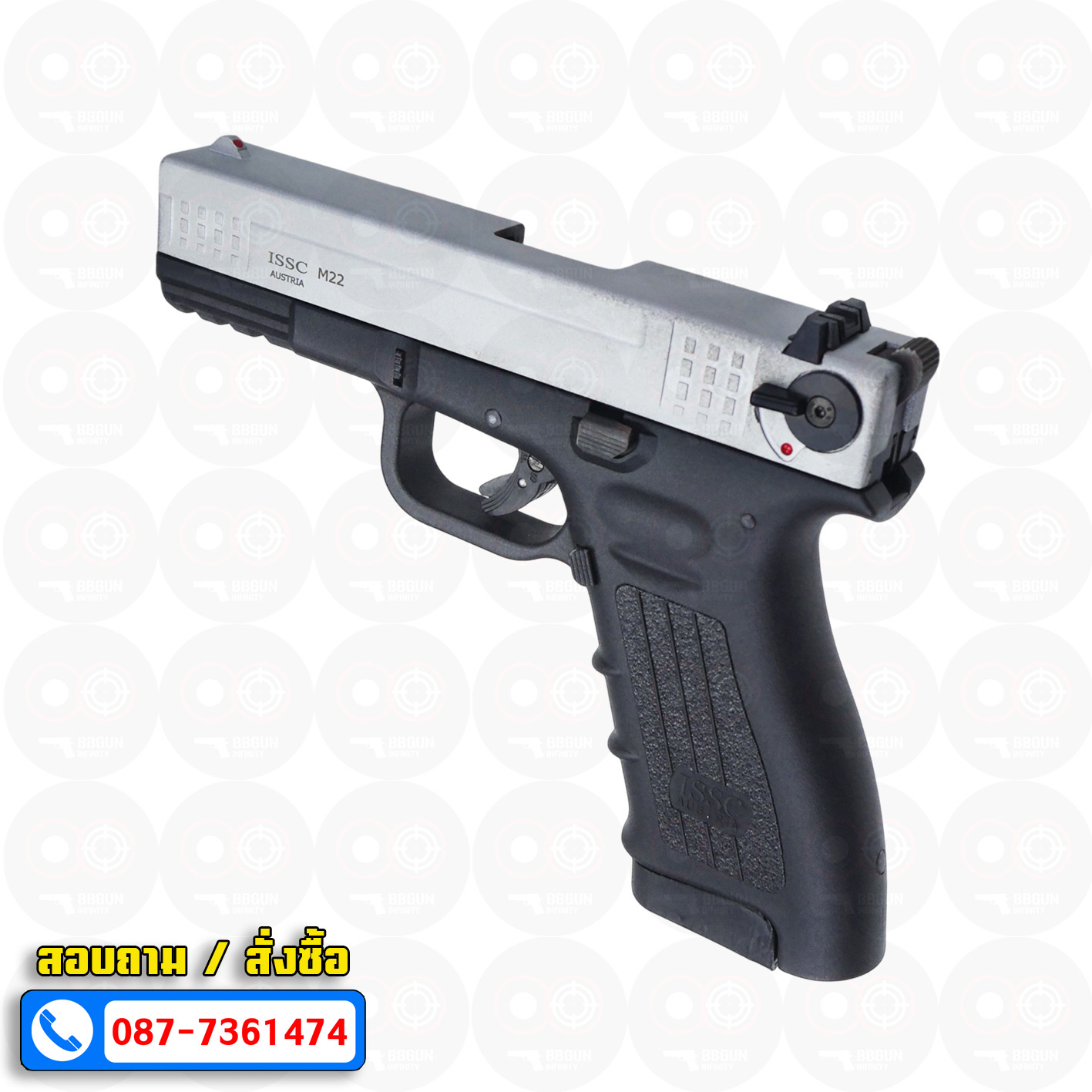 Ceonic Issc M22 โครงดำ-สไลด์เงินด้าน 9mm P.A.K แบลงค์กัน blank gun (แถม 2 แม็กกาซีน กล่องใส่ปืน แส้ น้ำยาล้างปืน)