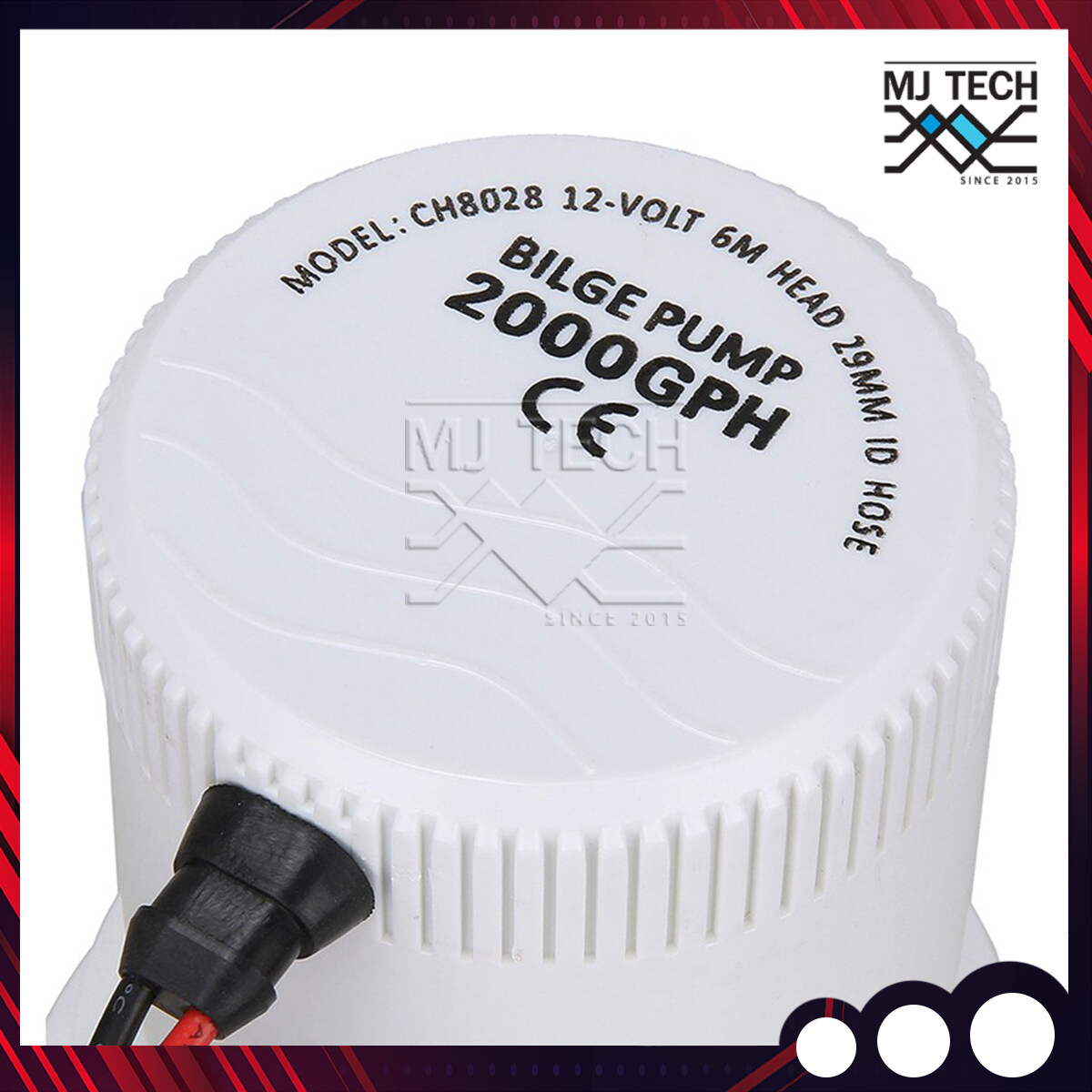 ฺBilge Pump ปั๊มน้ำ ปั๊มน้ำโซล่าเซลล์ แบบแช่ 12V ความเร็ว 2000-GPH ปั๊มน้ำแบบแช่ สีขาวแดง